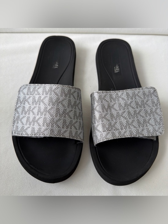 Michael Kors Shoes - Michael Kors Silver Monogram Slide Sandals